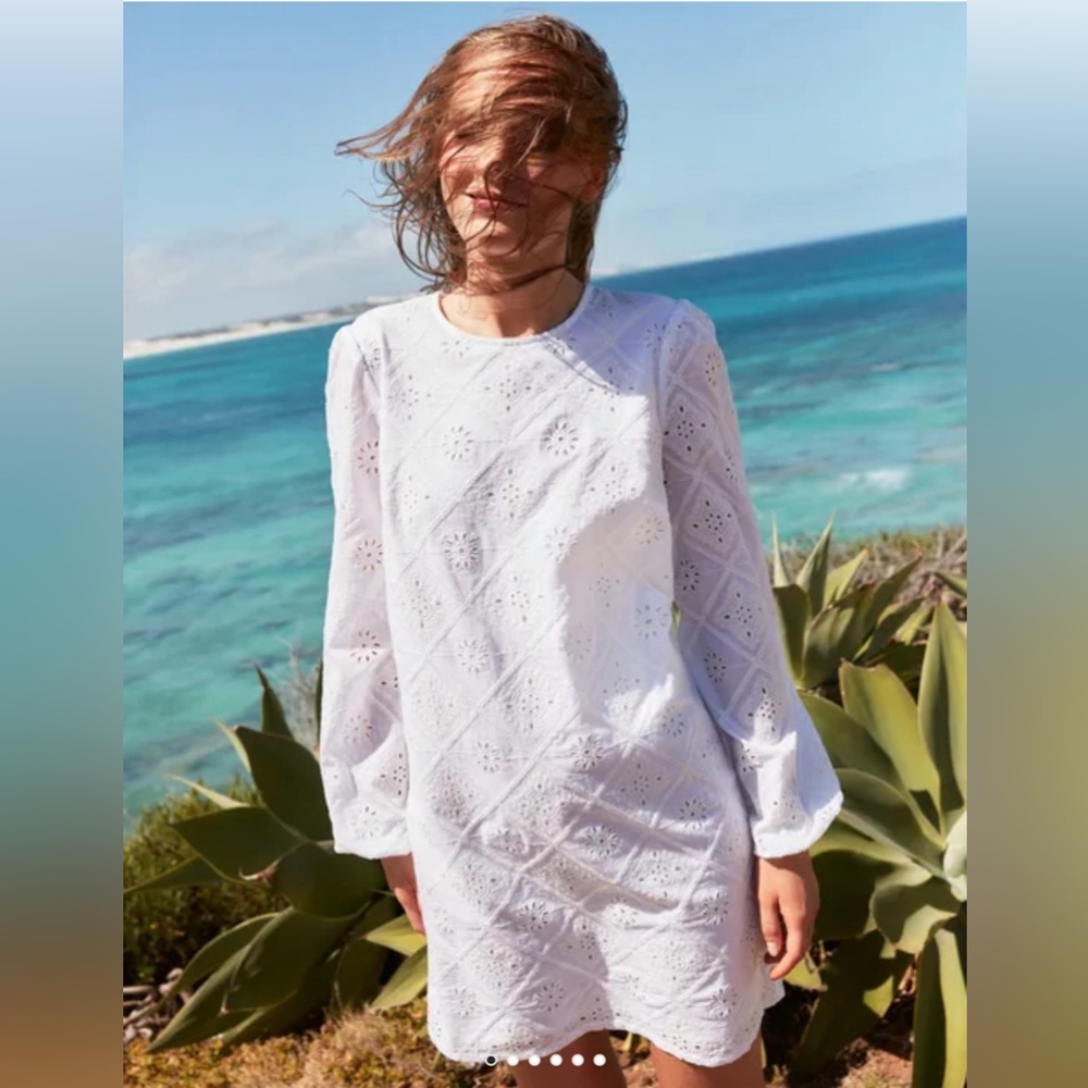 Boden Broderie Mini Shift Dress White Eyelet Size US6 UK10 NWT